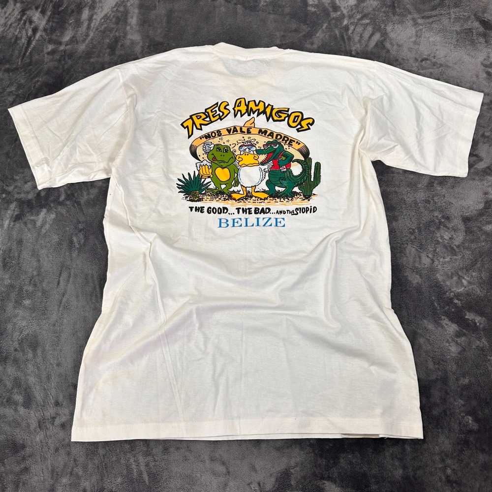 Belize T Shirt Men XL Off White Cotton Tres Amigos Graphic Preshrunk Classicwear